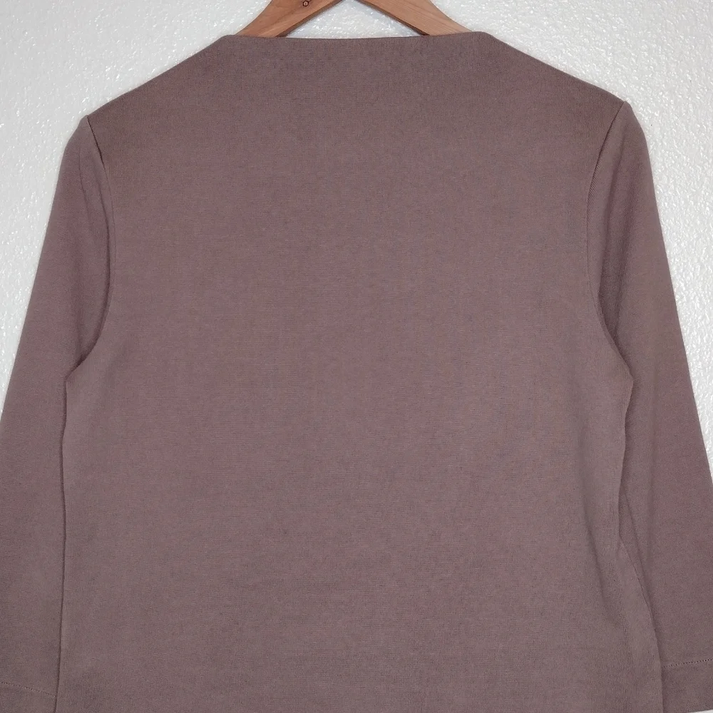 Kate Spade Saturday Boat Neck Minimalist Neutral Brown 3/4 Sleeve Top Sweater